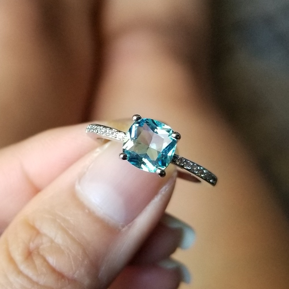 💎NEW💎 SILVER  PLATED DAINTY AQUAMARINE RING - Picture 2 of 8